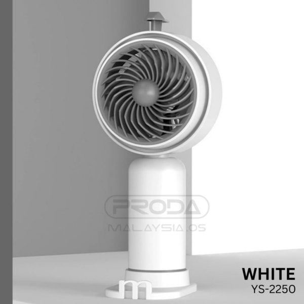 Small Mini Desk Standing Handheld Fan Portable USB Rechargeable Cute Strong Wind YS-2250 - White