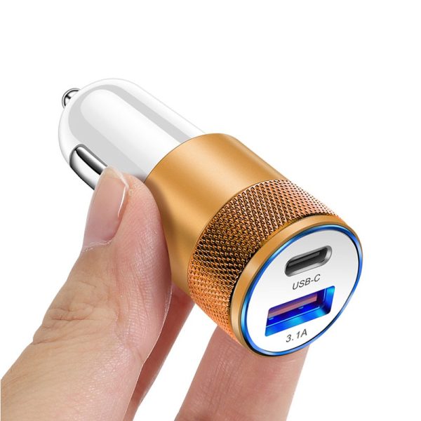 66W USB C Car Charger Quick Charge 3.0 Type C PD Fast Charging Phone Adapter For iP 13 12 11 Pro Max - Gold