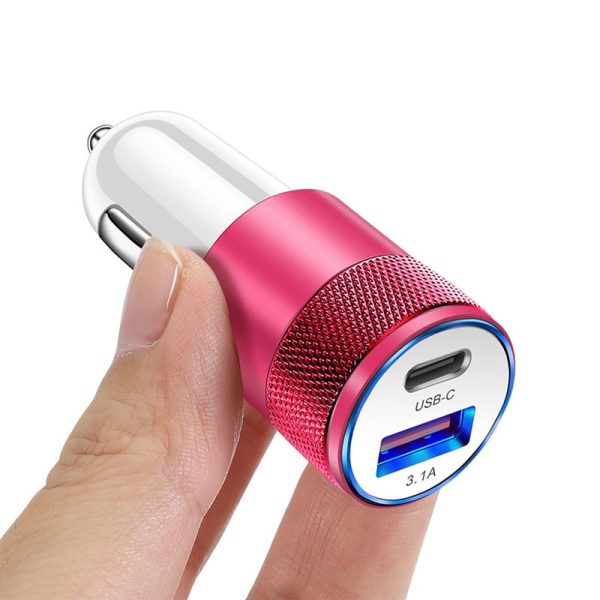 66W USB C Car Charger Quick Charge 3.0 Type C PD Fast Charging Phone Adapter For iP 13 12 11 Pro Max - Rose
