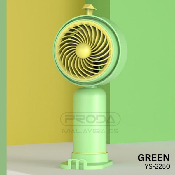 Small Mini Desk Standing Handheld Fan Portable USB Rechargeable Cute Strong Wind YS-2250 - Green