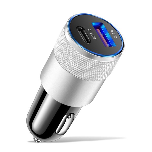 66W USB C Car Charger Quick Charge 3.0 Type C PD Fast Charging Phone Adapter For iP 13 12 11 Pro Max - Silver