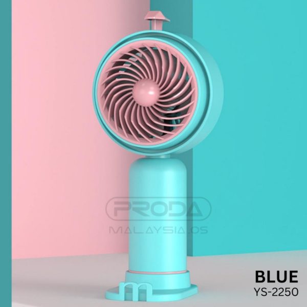 Small Mini Desk Standing Handheld Fan Portable USB Rechargeable Cute Strong Wind YS-2250 - Blue