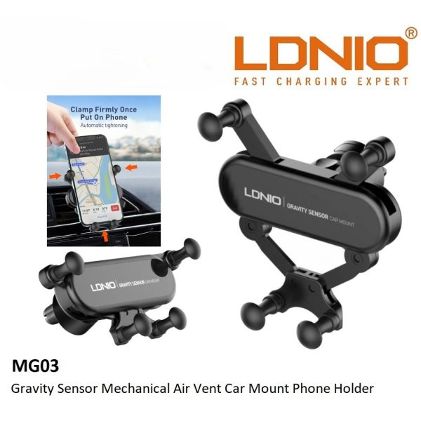 LDNIO MG03 Gravity Sensor Mechanical Air Vent Universal Car Mount 360 Degree Rotation Phone Holder - Black