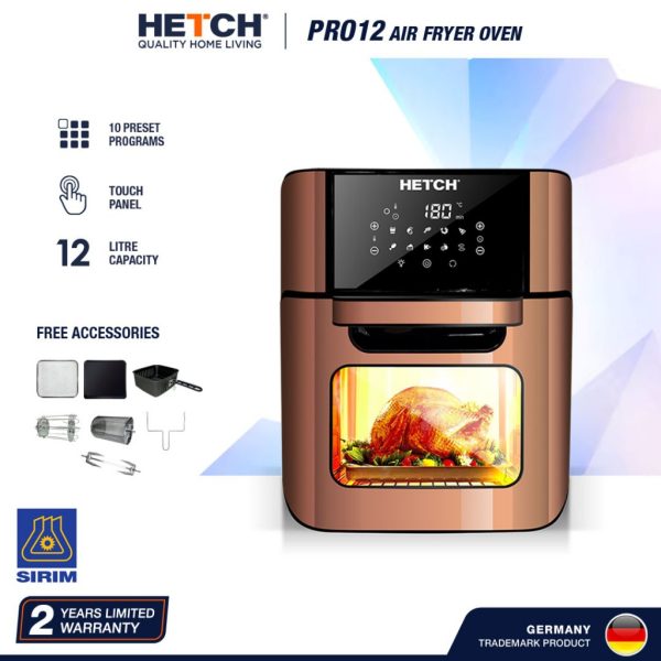 HETCH Pro12 Digital Air Fryer Oven Premium Copper Large 12L [1800W/10 Program/8 Accessories/Easy Cleaning Chamber]