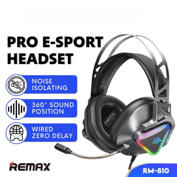 REMAX Gaming Headphone Wired Headphone With Mic RM-810 RGB Headphone Gaming Wired Headphones USB Gaming Headset With Mic