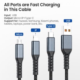 100W 3 in 1 Super Charging Cable 6A Micro USB Type C Fast Charger Type-C Cable Data Cable For Samsung - Grey - Image 5