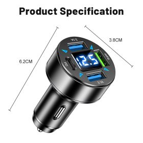 3USB+PD Digital Display Car Charging Support Super Fast Charging Car Charging One Tow Four QC3.0 Car Charging - Black - Image 8