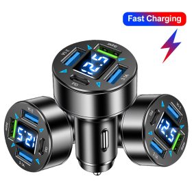 3USB+PD Digital Display Car Charging Support Super Fast Charging Car Charging One Tow Four QC3.0 Car Charging - Black - Image 9