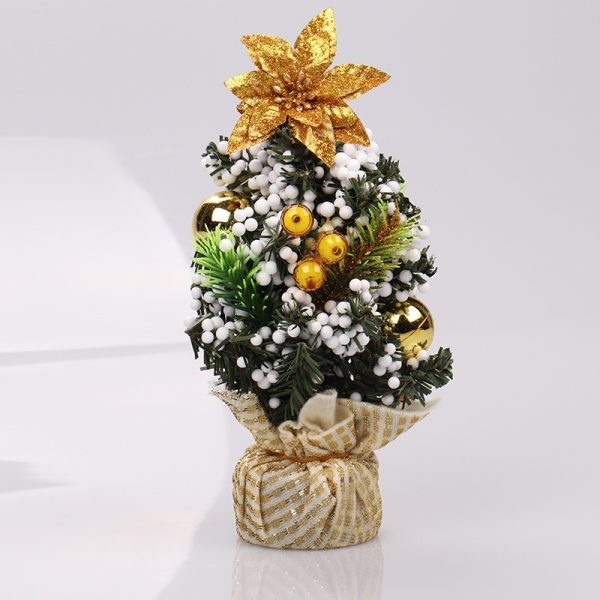 Small Artificial Christmas Tree Ornament/ Sisal Snow Landscape Architecture Tree/ Christmas Festival Party Tabletop Decoration - Gold