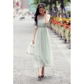 Korean Style Women Fashion Upper Lace Chiffon Ladies Summer Long Dress - Image 6
