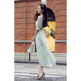 Korean Style Women Fashion Upper Lace Chiffon Ladies Summer Long Dress - Image 4