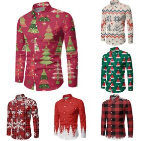 Men Button Down Shirt Christmas Casual Long Sleeve Party T Dress Up Top Blouse - ZC-24163 - Image 2