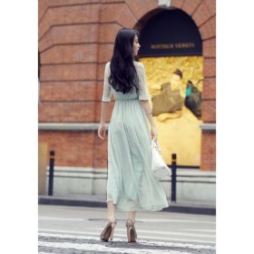 Korean Style Women Fashion Upper Lace Chiffon Ladies Summer Long Dress - Image 5