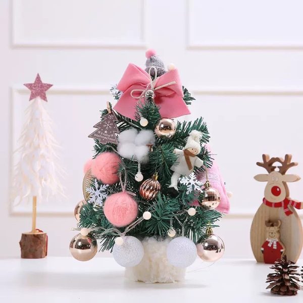 Artificial Tabletop Christmas Tree Mini Xmas Decoration Tree with LED Light Decoration for Christmas Day - 30cm Pink