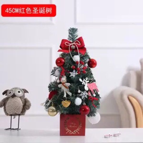 Artificial Tabletop Christmas Tree Mini Xmas Decoration Tree with LED Light Decoration for Christmas Day - 45cm Red