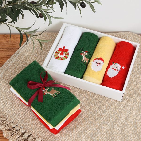 Pure Cotton Christmas Towel Santa Creative Gift Set Children's Face - 4 pcs + bag