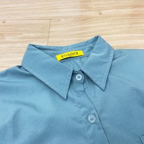 Women Shirt Blouse Solid Color Single Pocket Long Sleeve Loose - Rose Red - Image 5