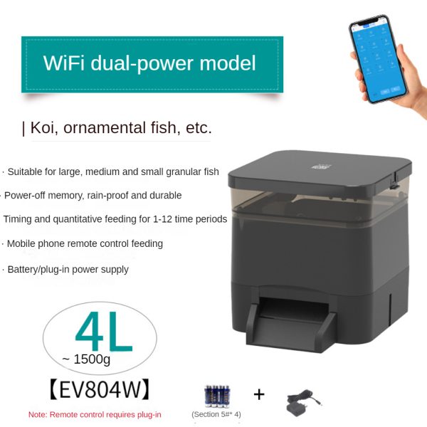 4L Fish Feeder Smart Koi Timing Ornamental Large Capacity - EV804W Wifi Dual-use