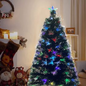 Christmas Tree 150cm (5ft) Artificial Green PVC Fiber Optic Xmas tree with Colorful Light Complete Set - Image 1
