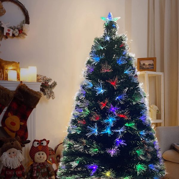 Christmas Tree 150cm (5ft) Artificial Green PVC Fiber Optic Xmas tree with Colorful Light Complete Set