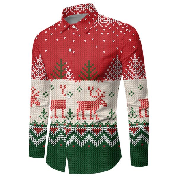 Men Button Down Shirt Christmas Casual Long Sleeve Party T Dress Up Top Blouse - ZC-24167