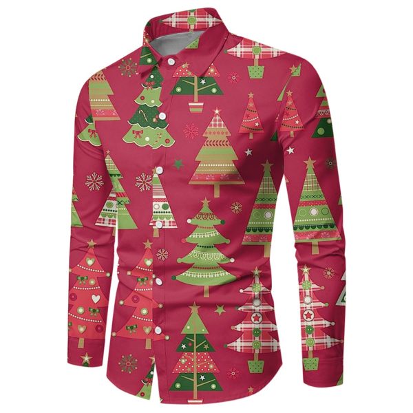 Men Button Down Shirt Christmas Casual Long Sleeve Party T Dress Up Top Blouse - ZC-24163