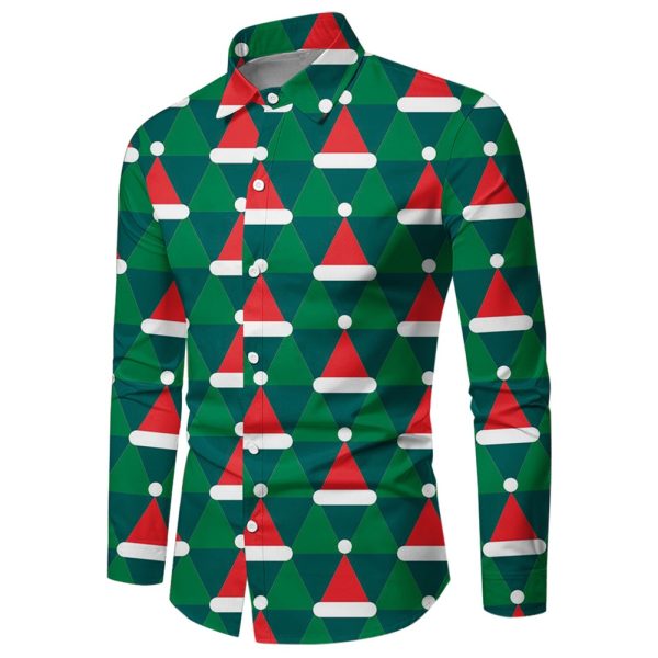 Men Button Down Shirt Christmas Casual Long Sleeve Party T Dress Up Top Blouse - ZC-24164
