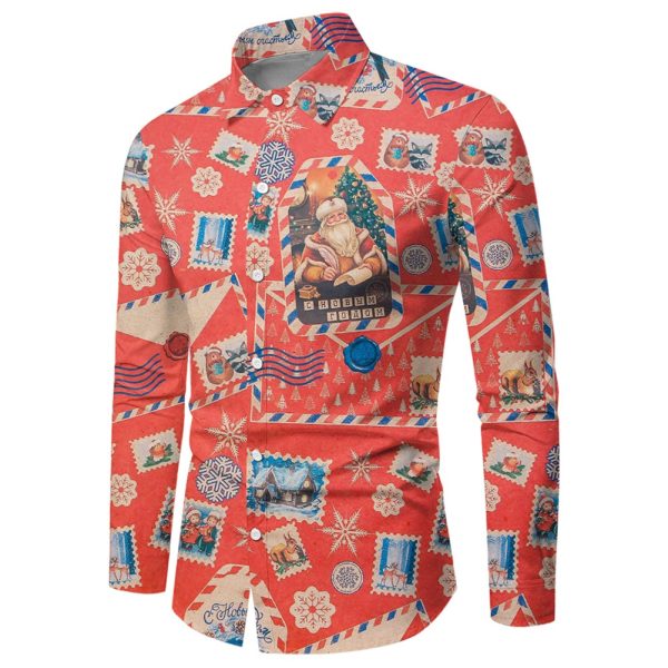 Men Button Down Shirt Christmas Casual Long Sleeve Party T Dress Up Top Blouse - ZC-24171