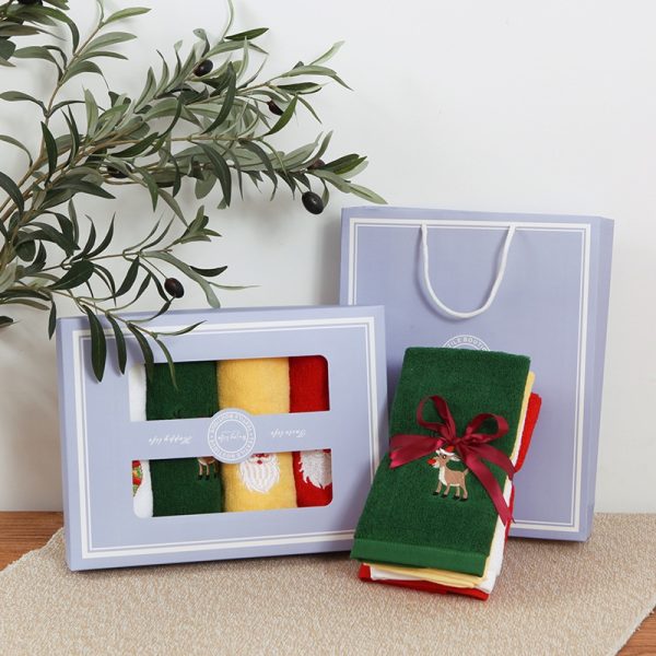 Pure Cotton Christmas Towel Santa Creative Gift Set Children's Face - 4 pcs + Gift Box