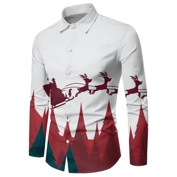 Men Button Down Shirt Christmas Casual Long Sleeve Party T Dress Up Top Blouse - ZC-24172