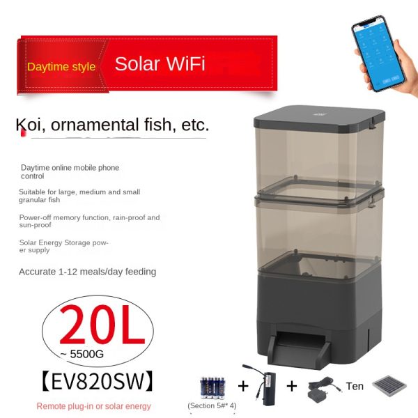 20L Fish Feeder Smart Koi Timing Ornamental Large Capacity - EV820SW Solar Wifi