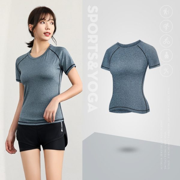 Women Yoga T-Shirt Fitness Sports Slim Clothes Mesh Sportswear Gym Tops Quick Dry (SS 001) - Dark Blue