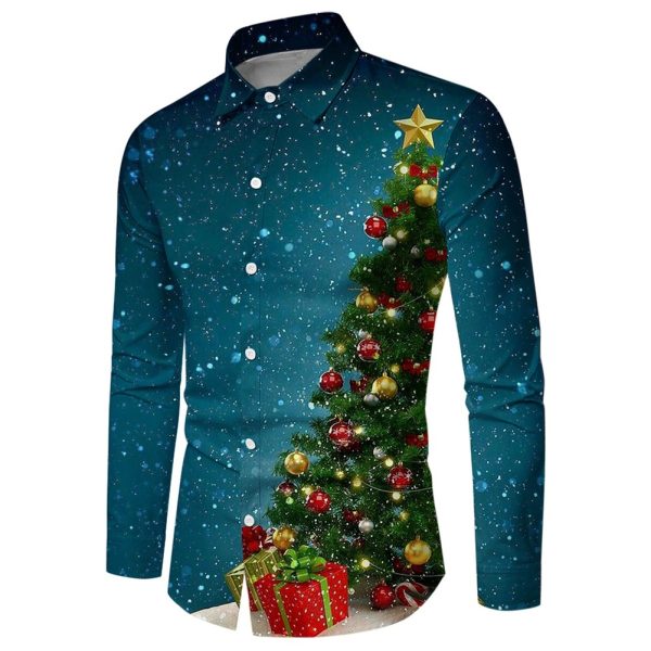 Casual Men's Button Down Dress Up Long Sleeve Top T Shirt Blouse Christmas Party - ZC-24154