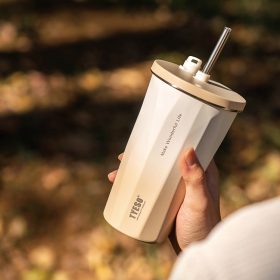 TYESO Gradient Vacuum Insulated Bottle Tumbler With Straw Portable Stainless Steel Sport Water Bottle 600ml - Mocha - Image 5