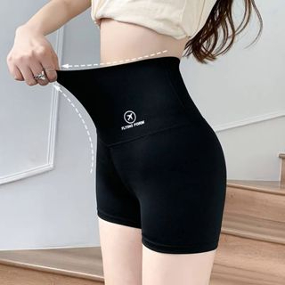 Women Summer Sports Yoga Shorts Thin Leggings Breathable Hip Lifting And Abdomen Safety Pants Push Up Panty - Black