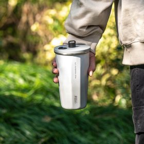 TYESO Gradient Vacuum Insulated Bottle Tumbler With Straw Portable Stainless Steel Sport Water Bottle 600ml - Mocha - Image 6