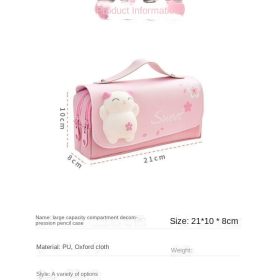 Student Pencil Case/Cute Case/Multifunctional Case/Three-Layer Case Simple Large Capacity - Cat Purple - Image 7