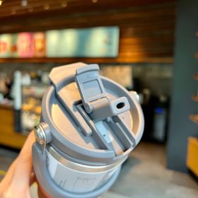 TYESO Tumbler With Handle Stainless Steel Water Bottle - Orange - Image 6