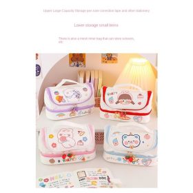 Cartoon Large-Capacity Pencil Case Double Layer diy Girl Heart Storage Bag Middle School Student Stationery - Purple Zipper Grape Pendant - Image 4