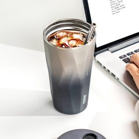 TYESO Gradient Vacuum Insulated Bottle Tumbler With Straw Portable Stainless Steel Sport Water Bottle 600ml - Mocha - Image 7