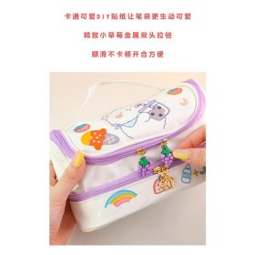 Cartoon Large-Capacity Pencil Case Double Layer diy Girl Heart Storage Bag Middle School Student Stationery - Purple Zipper Grape Pendant - Image 6