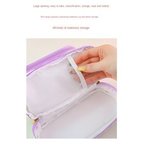 Cartoon Large-Capacity Pencil Case Double Layer diy Girl Heart Storage Bag Middle School Student Stationery - Purple Zipper Grape Pendant - Image 7