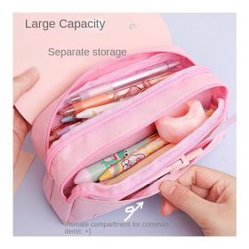 Student Pencil Case/Cute Case/Multifunctional Case/Three-Layer Case Simple Large Capacity - Cat Purple - Image 8