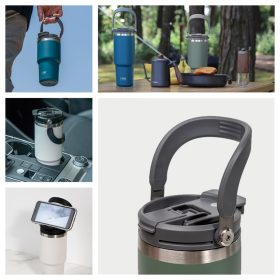 TYESO Tumbler With Handle Stainless Steel Water Bottle - Orange - Image 9