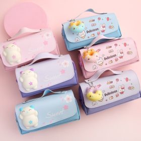 Student Pencil Case/Cute Case/Multifunctional Case/Three-Layer Case Simple Large Capacity - Cat Purple - Image 3