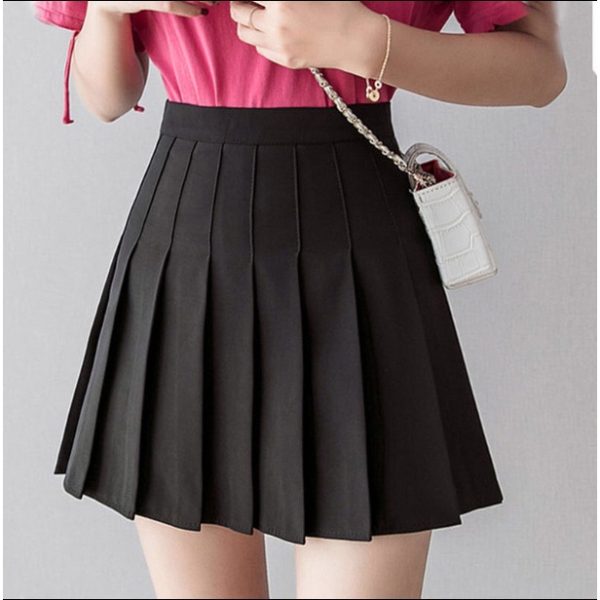 Harajuku Women Pleat / Preppy Style Plaid Skirts Mini Cute Japanese School Uniforms Ladies Kawaii Skirt - Black