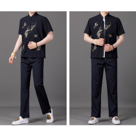 CNY Men Man Cheongsam Short Long Sleeve Shirt Dragon Traditional Tang Suite - White - Image 8