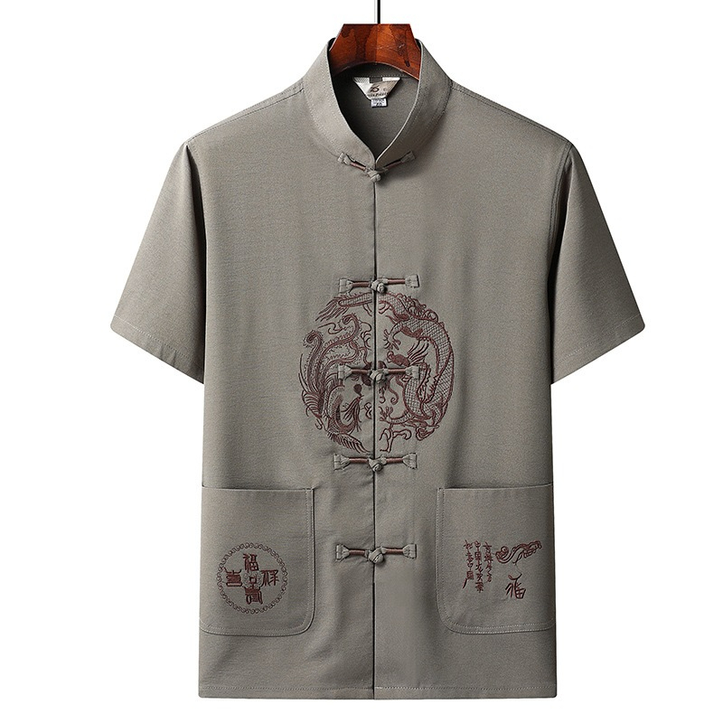 Chinese Style Embroidered Dragon Shirt Plus Size Tops Men CNY T-shirt Short Sleeve Blouse / Clothes Men