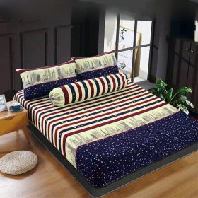 Premium Cotton Bedsheet 4 In 1 Queen 2 In 1 Single Fitted Getah Keliling Cadar Sarung Katil Sarung Tilam Lapis Katil - Design 13 - Image 1