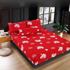 Premium Cotton Bedsheet 4 In 1 Queen 2 In 1 Single Fitted Getah Keliling Cadar Sarung Katil Sarung Tilam Lapis Katil - Design 14 - Image 1